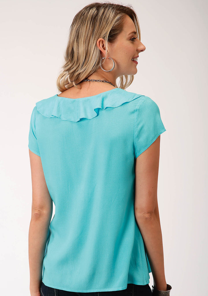 WOMENS SOLID TURQOISE  SHORT SLEEVE WESTERN SHIRT