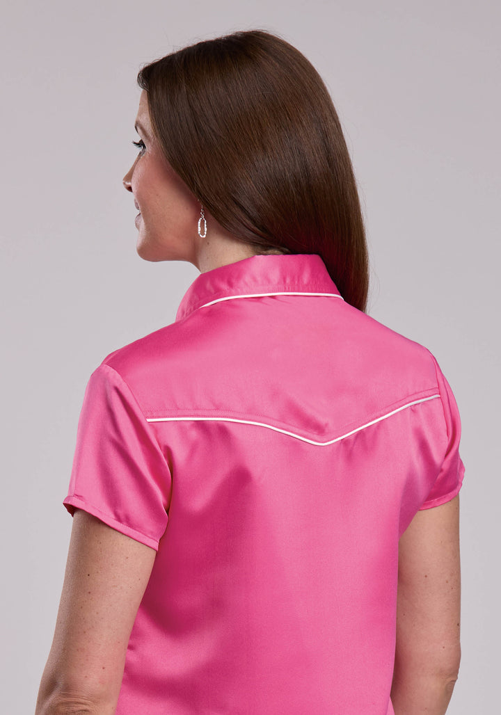 WOMENS ROPER POLY CREPE SHINY MAGENTA SHORT SLEEVE SNAP SHIRT