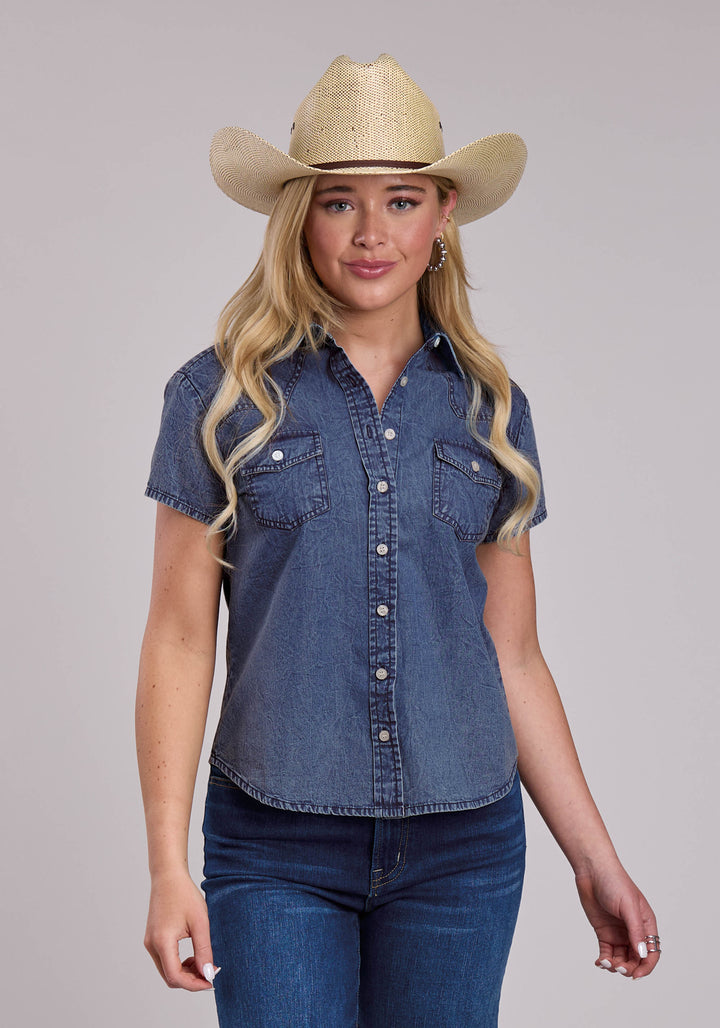 WOMENS ROPER BLUE DENIM WESTERN BLOUSE