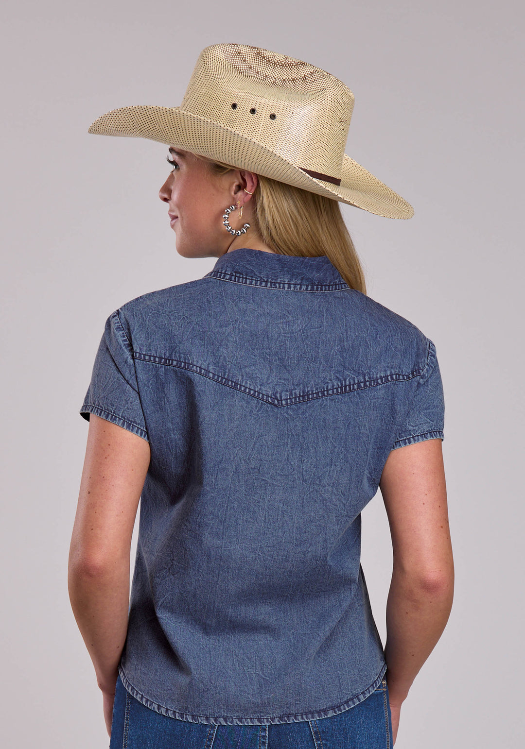 WOMENS ROPER BLUE DENIM WESTERN BLOUSE