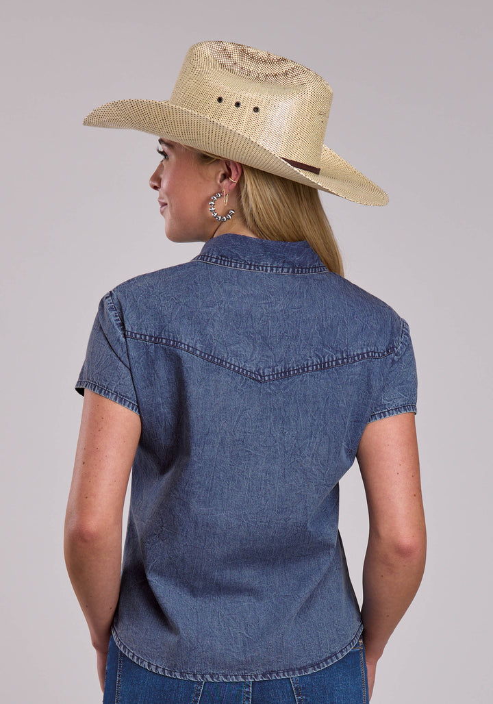 WOMENS ROPER BLUE DENIM WESTERN BLOUSE