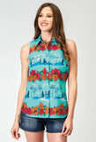 WOMENS SLEEVELESS SNAP HAWAIIAN PRINT TOP