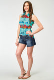 WOMENS SLEEVELESS SNAP HAWAIIAN PRINT TOP