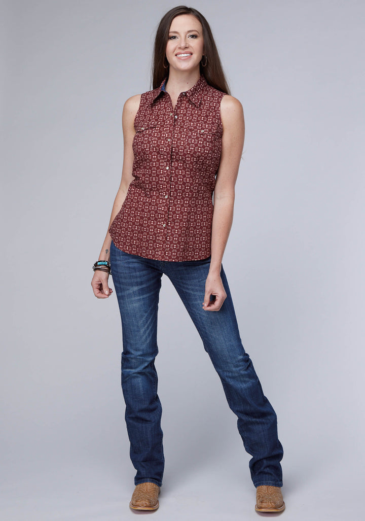 WOMENS SLEEVELESS SNAP IKAT ARROWS TOP