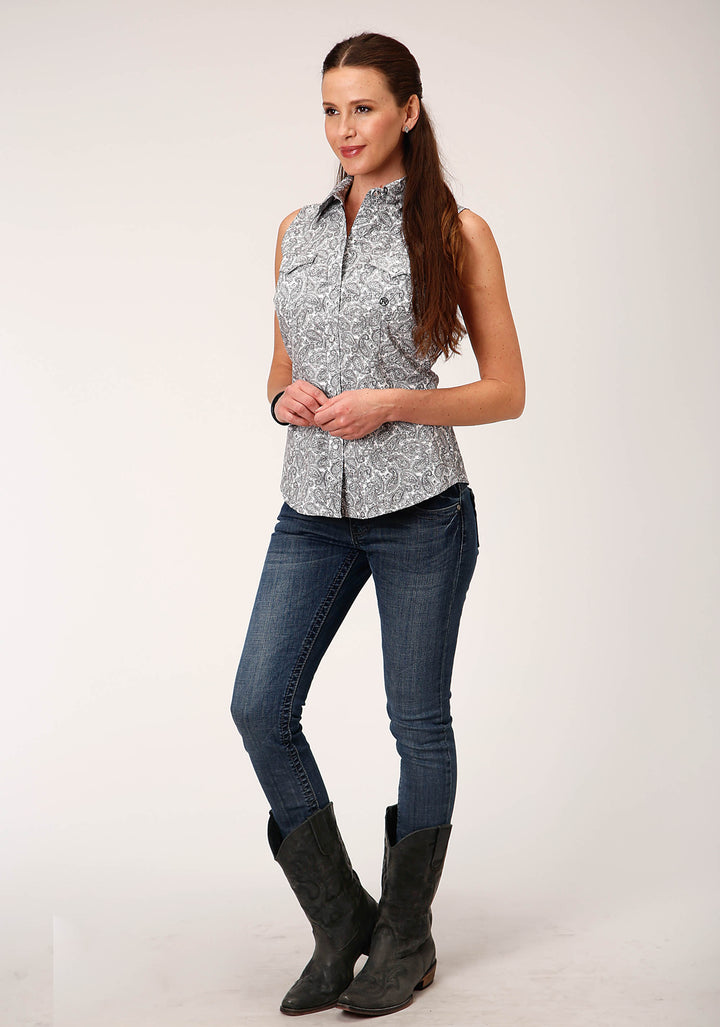 WOMENS SLEEVELESS SNAP LINE PAISLEY WESTERN SHIRT