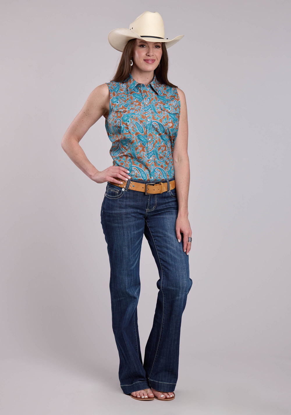 WOMENS ROPER DESERT SPRING PAISLEY SLEEVELESS SNAP SHIRT