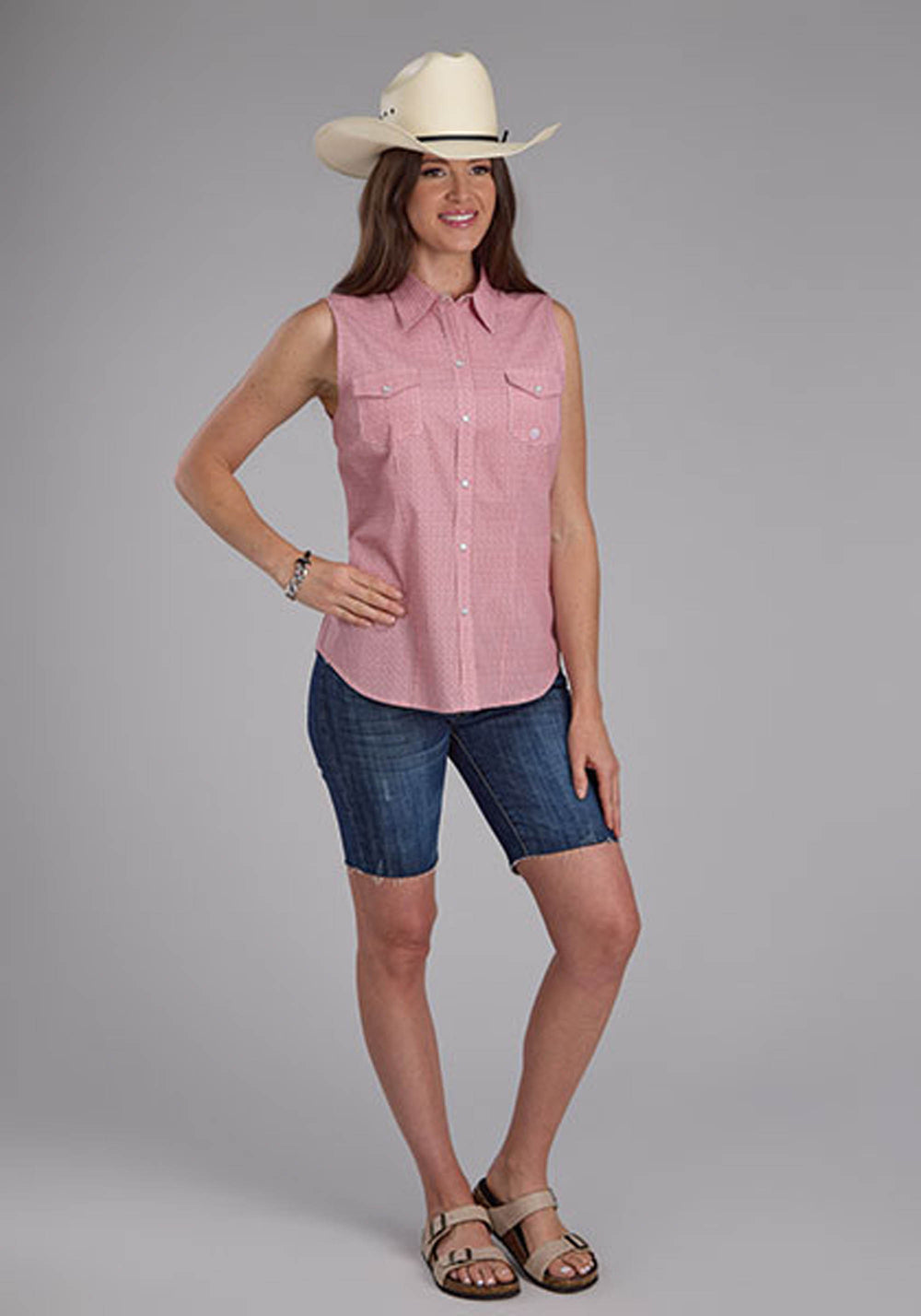 WOMENS SLEEVELESS SNAP SALTILLO FOULARD WESTERN SHIRT