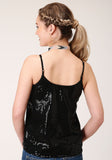 WOMENS SLEEVELESS  SOLID BLACK SEQUIN CAMI BLOUSE