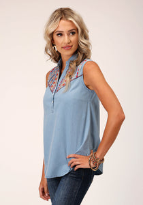 WOMENS SLEEVELESS  LIGHT WT SLVLS DENIM  BLOUSE