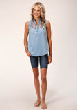 WOMENS SLEEVELESS  LIGHT WT SLVLS DENIM  BLOUSE