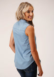 WOMENS SLEEVELESS  LIGHT WT SLVLS DENIM  BLOUSE