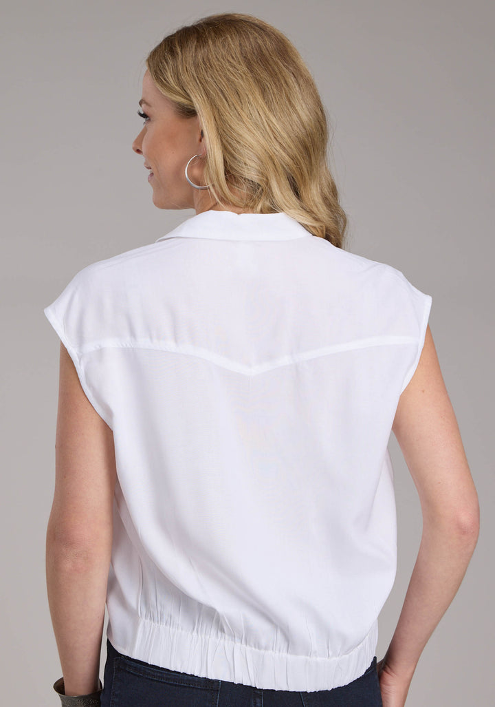 WOMENS RAYON CHALLIS SLVLS BLOUSE SLEEVELESS BUTTON WESTERN SHIRT