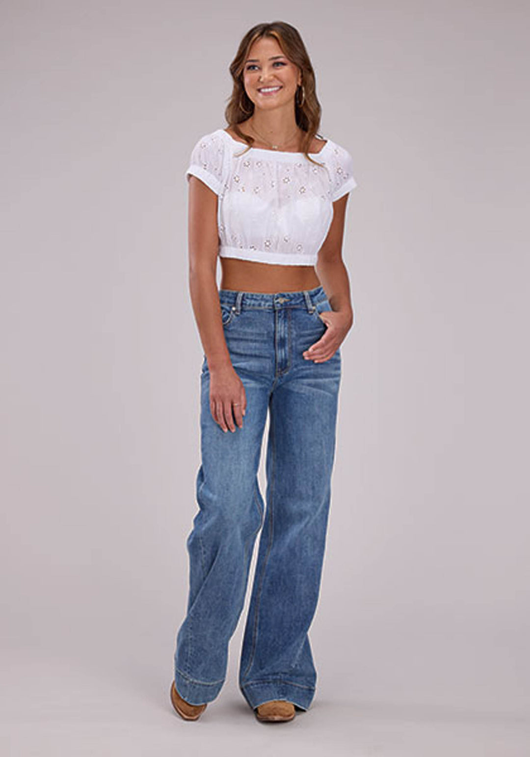 WOMENS SLEEVELESS PULLOVER WHITE EYELET TUBE TOP WESTERN SHIRT