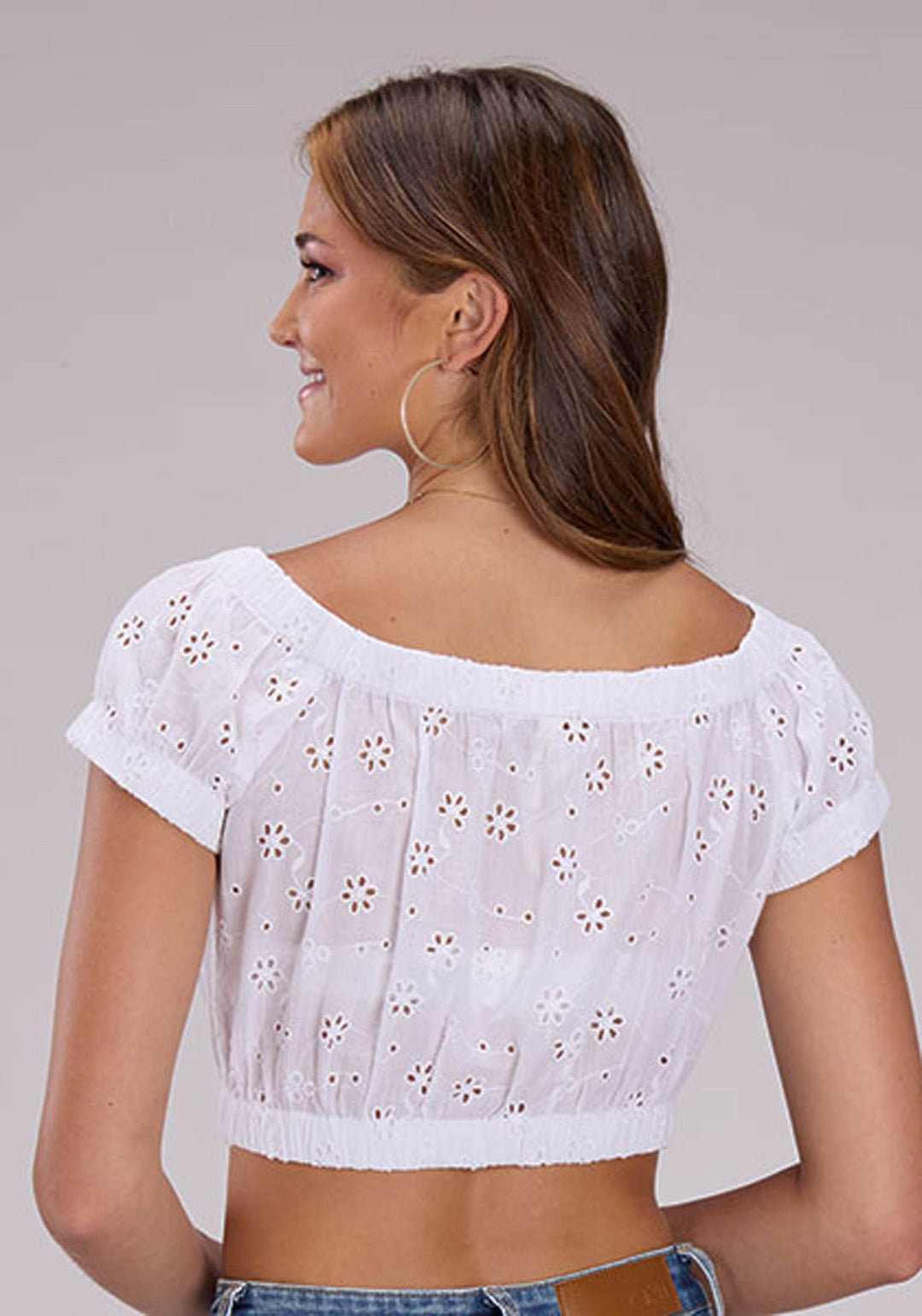 WOMENS SLEEVELESS PULLOVER WHITE EYELET TUBE TOP WESTERN SHIRT