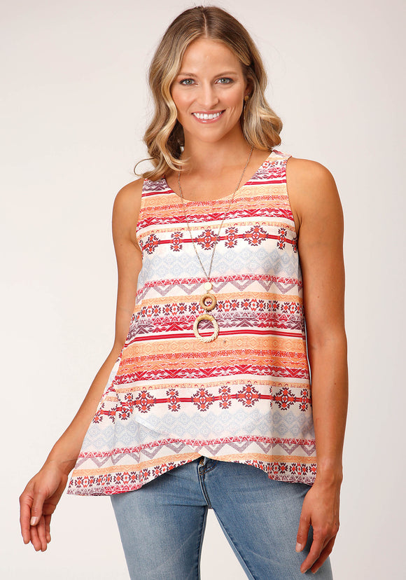 WOMENS SLEEVELESS  AZTEC PRINT RAYON TANK BLOUSE