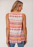 WOMENS SLEEVELESS  AZTEC PRINT RAYON TANK BLOUSE