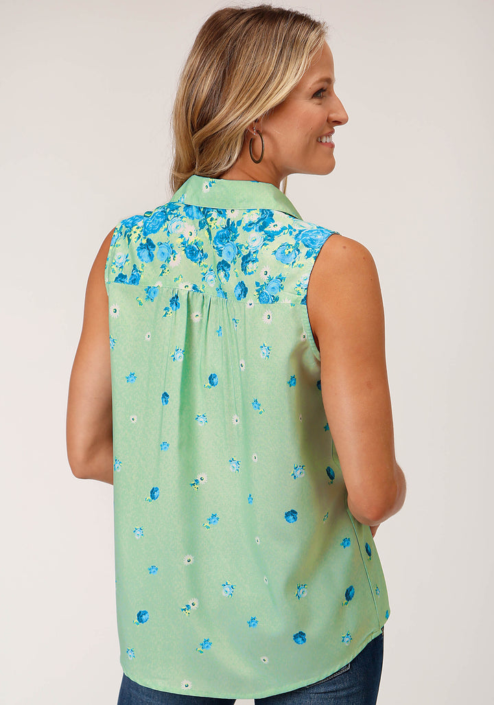 WOMENS SLEEVELESS  SUMMER FLORAL BRDR PRINT AMER CREPE BLOUSE