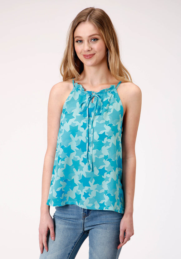 WOMENS SLEEVELESS  STAR PRINTED STRAPPY TANK BLOUSE