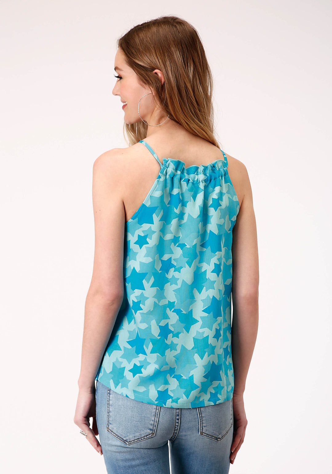 WOMENS SLEEVELESS  STAR PRINTED STRAPPY TANK BLOUSE