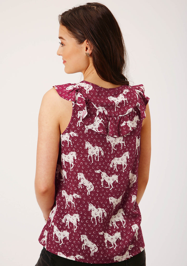 WOMENS SLEEVELESS  HORSE PRINT RAYON SLVLS  BLOUSE