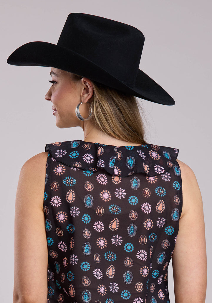 WOMENS ROPER BLACK CONCHO PRINT Sleeveless Tops