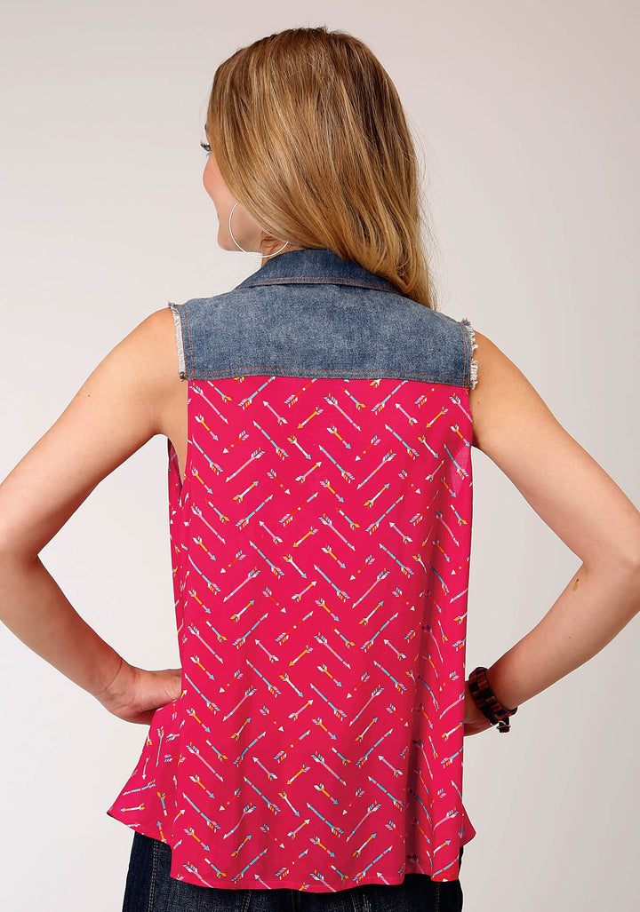 WOMENS ARROW PRT RAYON SLVLS BLOUSE SLEEVELESS TOP