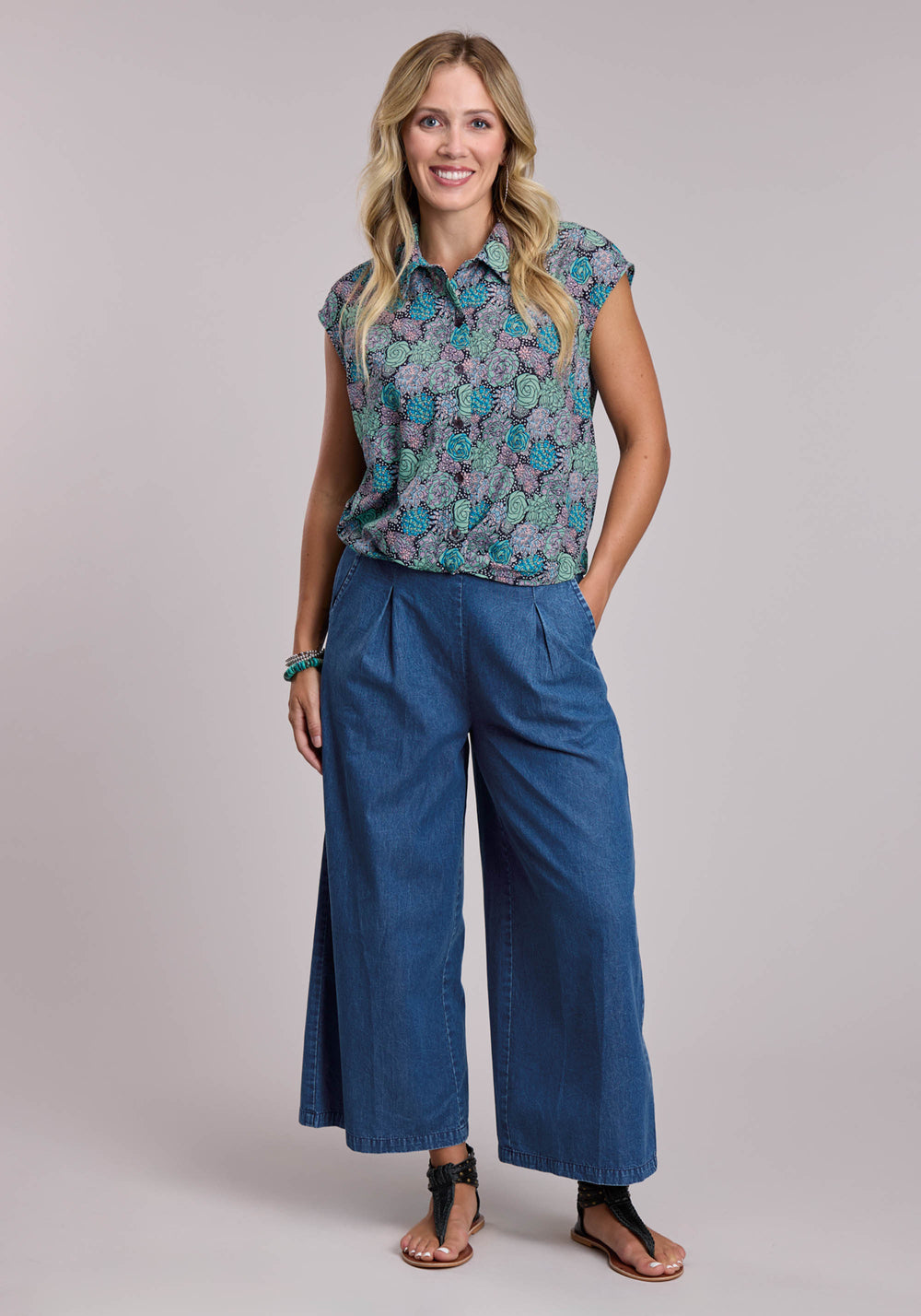 WOMENS ROPER POLY CREPE SUCCULENTS PRT BLOUSE