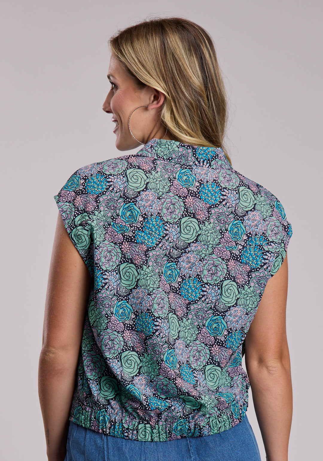 WOMENS ROPER POLY CREPE SUCCULENTS PRT BLOUSE