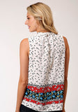 WOMENS WHITE GROUND MULTICOLORED FLORAL PRINT SLEEVELESS WESTERN TOP