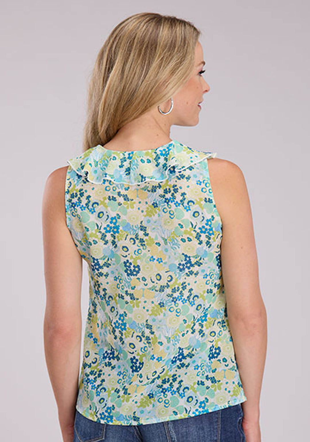 WOMENS SLEEVELESS PULLOVER FLORAL AZTEC PRINT POLY GEORGETTER WESTERN SHIRT