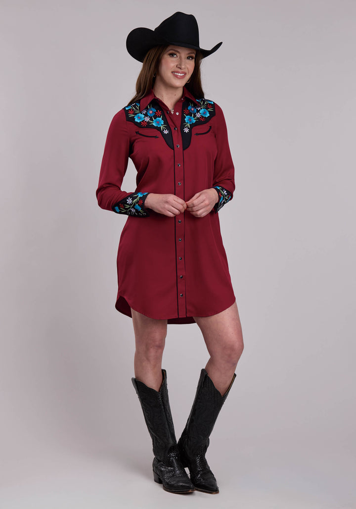 WOMENS ROPER POLY SPANDEX RETRO LONG SLEEVE DRESS