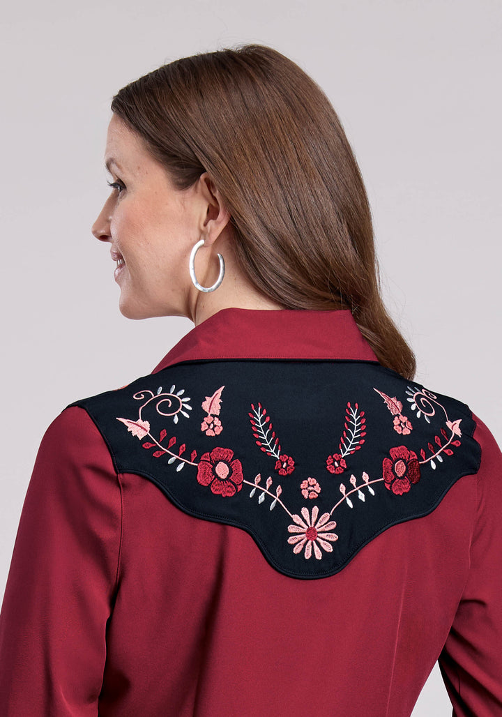 WOMENS LONG SLEEVE DRESS SNAP POLY SPANDEX RETRO WESTERN DRESS