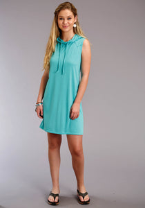 WOMENS TURQUOISE SOLID SLEEVELESS DRESS