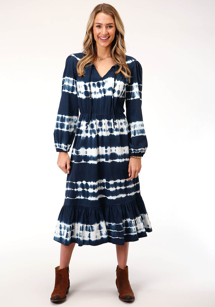 WOMENS SLEEVELESS INDIGO KNIT TIE DYE COTTON JERSEY DRESS