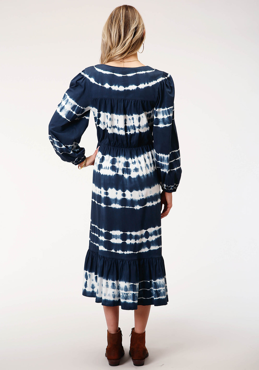 WOMENS SLEEVELESS INDIGO KNIT TIE DYE COTTON JERSEY DRESS