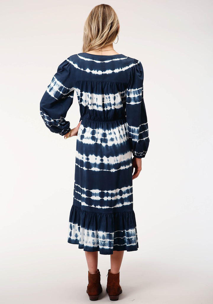 WOMENS SLEEVELESS INDIGO KNIT TIE DYE COTTON JERSEY DRESS
