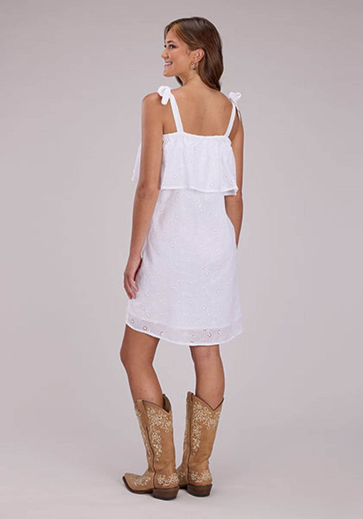 WOMENS SLEEVELESS DRESS PULLOVER WHITE EYELET SUNDRESS, ABOVE KNEE WESTERN DRESS