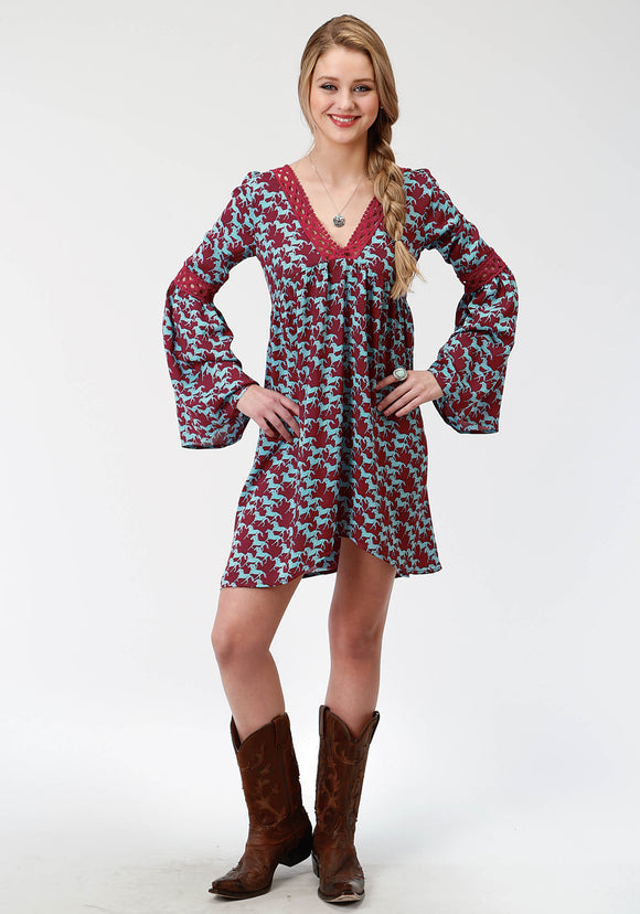 WOMENS RED AND BLUE PRINTED DRESS