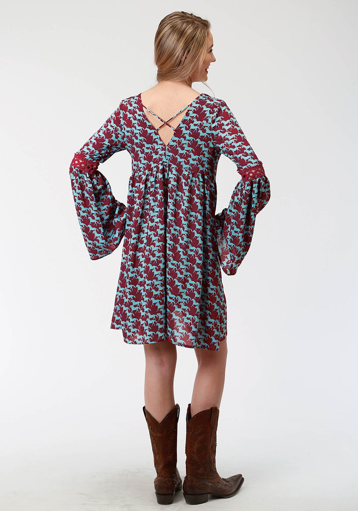 WOMENS RED AND BLUE PRINTED DRESS