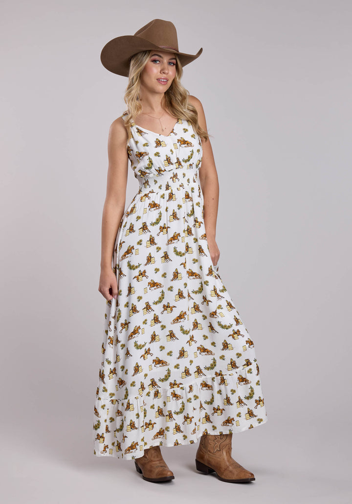 WOMENS ROPER RACERS PRINTED RAYON SLEEVELESS DRESS