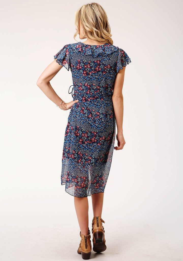 WOMENS SLEEVELESS DITZY FLORAL PRINT POLYESTER DRESS