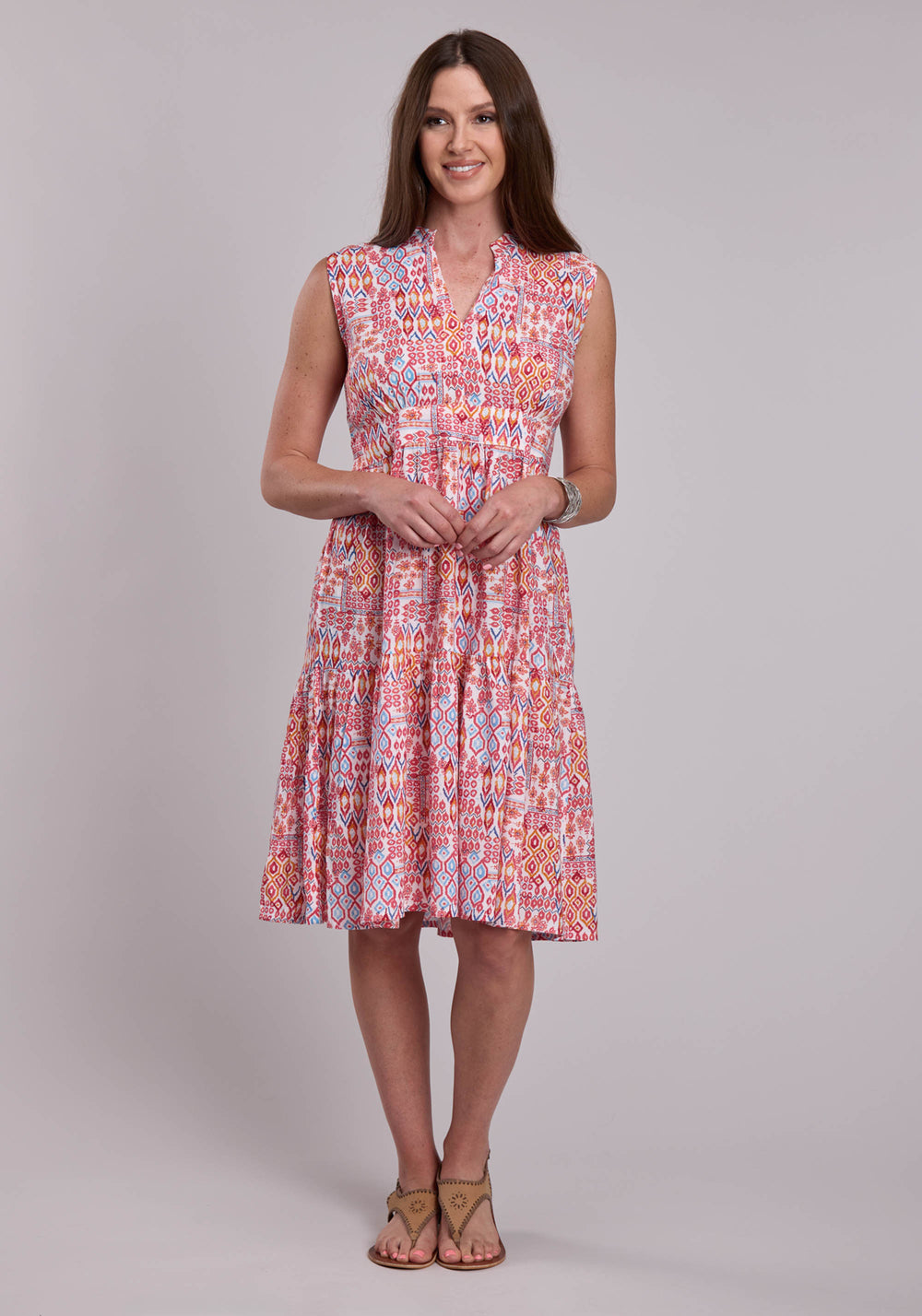 WOMENS ROPER AZTEC PATCHWORK PRINT RAYON CHALLIS SLEEVELESS DRESS