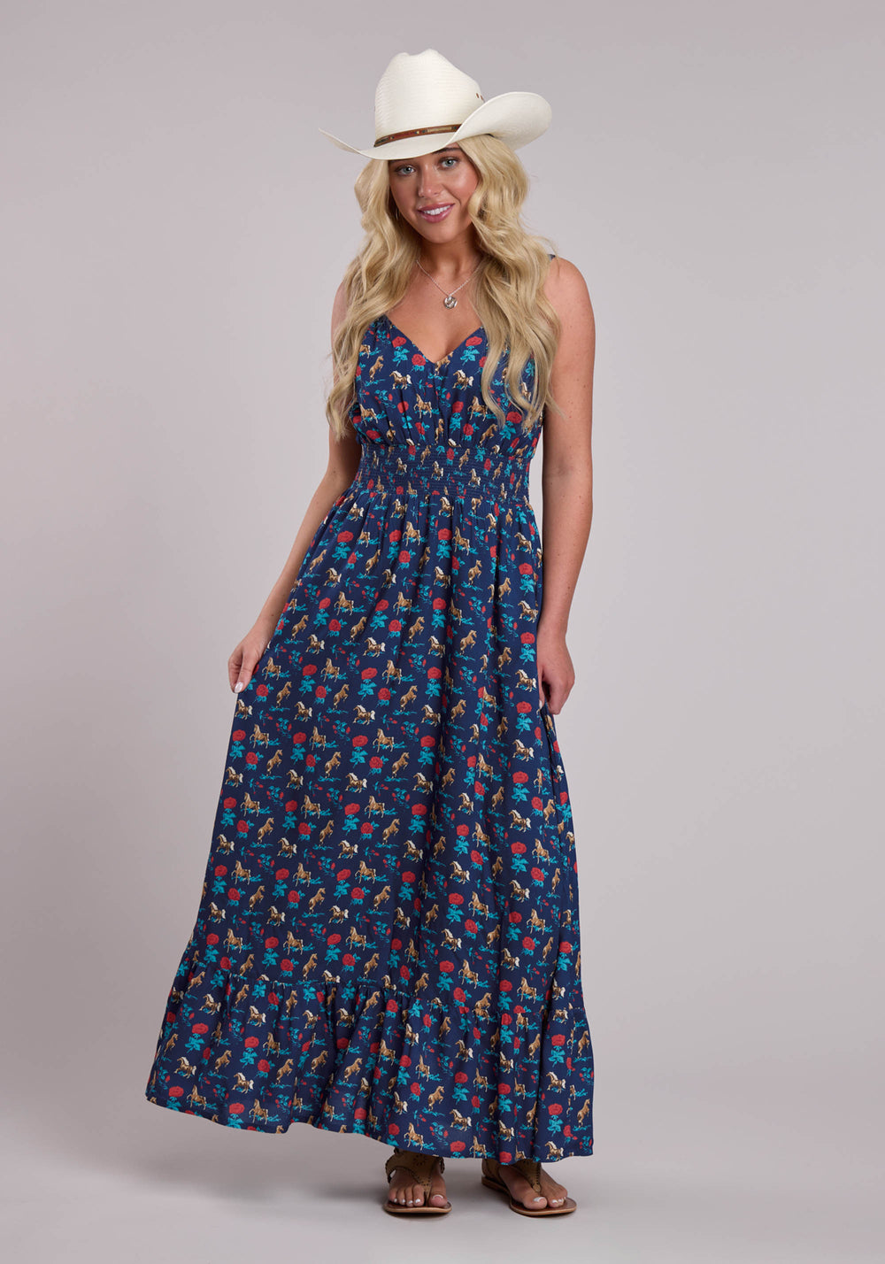 WOMENS ROPER NAVY ROSES PRINTED RAYON SLEEVELESS DRESS