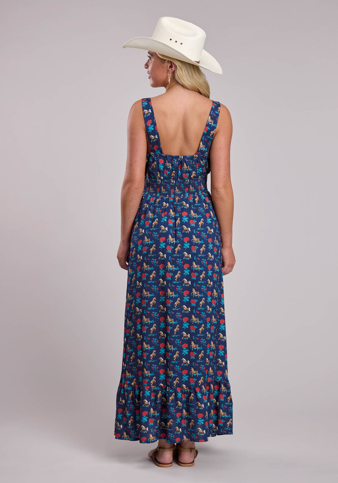 WOMENS ROPER NAVY ROSES PRINTED RAYON SLEEVELESS DRESS