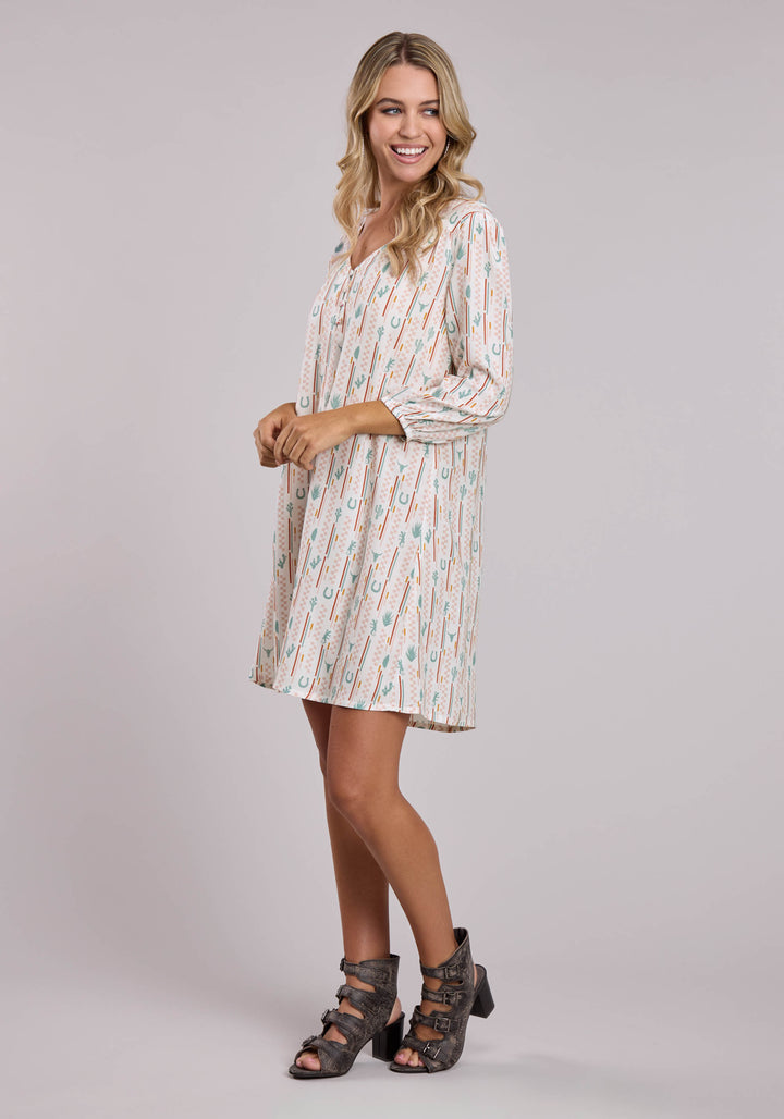 WOMENS ROPER CHECKER STRIPE PRINTED RAYON WESTERN BUTTON UP DRESS