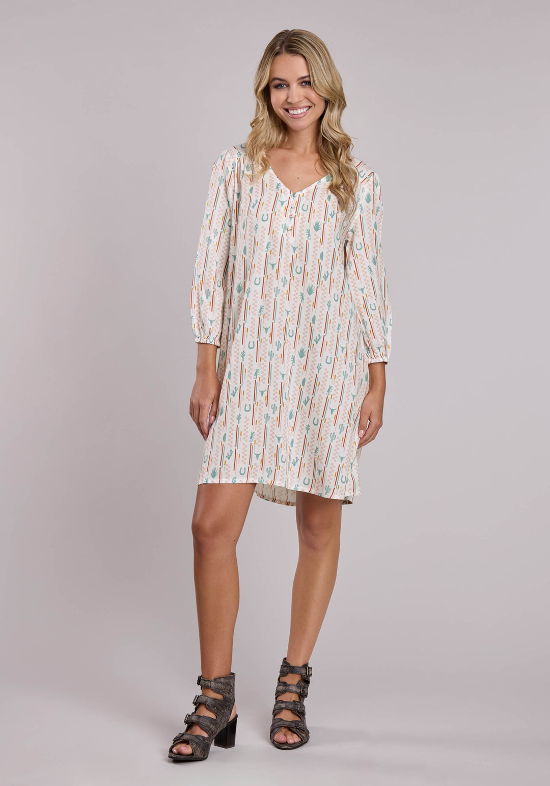 WOMENS ROPER CHECKER STRIPE PRINTED RAYON WESTERN BUTTON UP DRESS