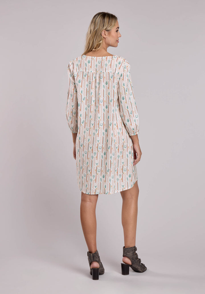 WOMENS ROPER CHECKER STRIPE PRINTED RAYON WESTERN BUTTON UP DRESS
