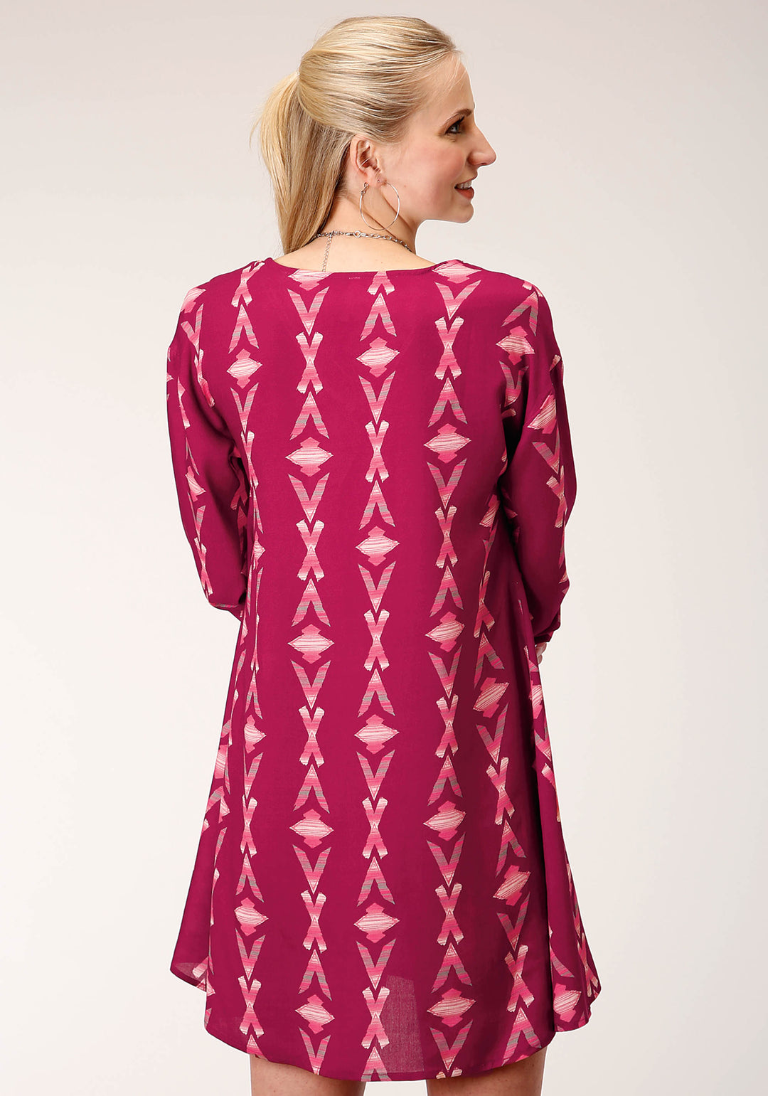 WOMENS LONG SLEEVE WINE AZTEC PRINT DOLMAN SLEEVELESS DRESS