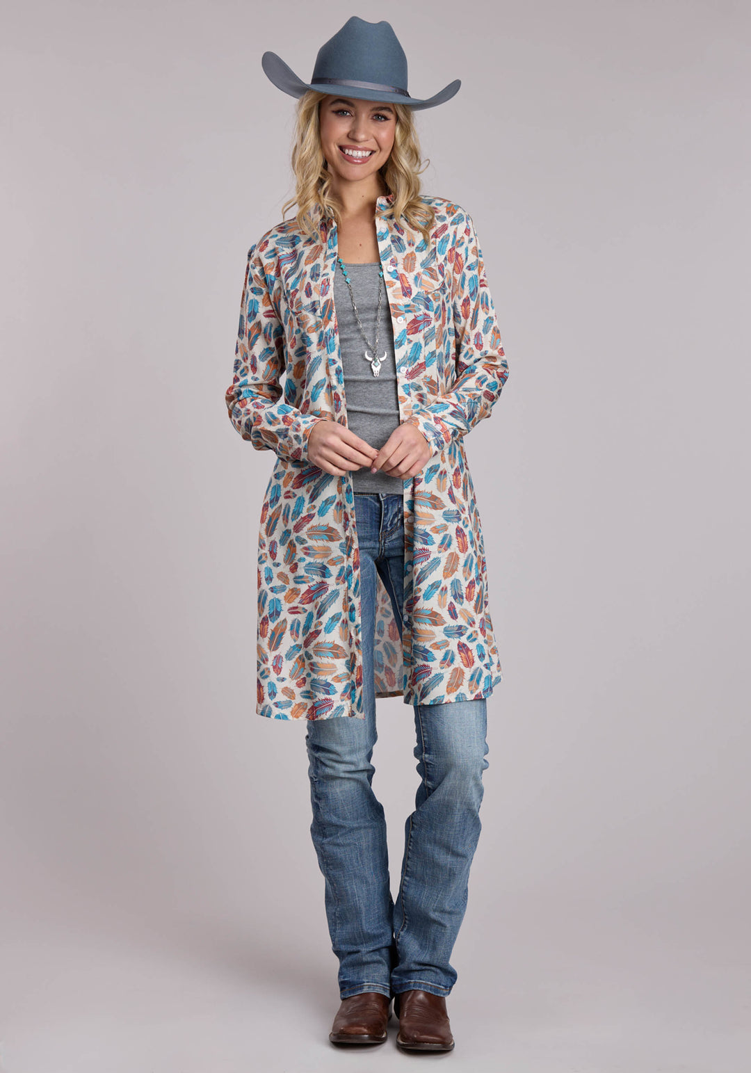 WOMENS ROPER FEATHERS PRINTED WESTERN BUTTON UP DRESS