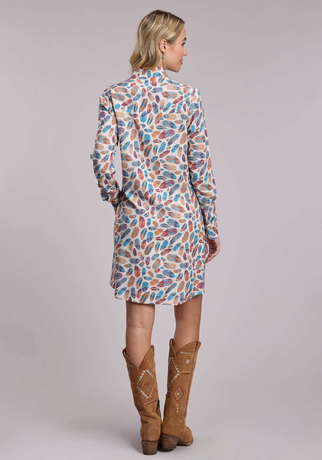 WOMENS ROPER FEATHERS PRINTED WESTERN BUTTON UP DRESS